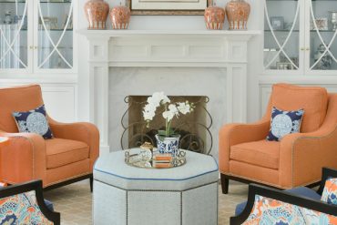 Living room with fireplace and seating area